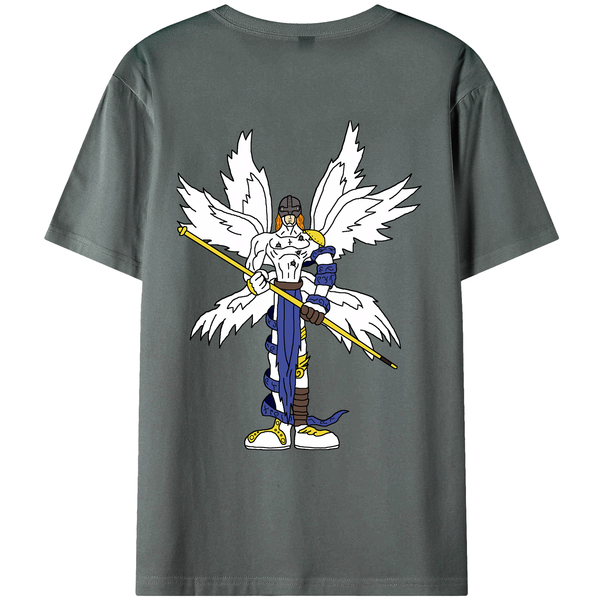 （画像用） Digimon デジタルモンスター/デジモン 綿100％ メンズ半袖Tシャツ（バックプリント） 通気性